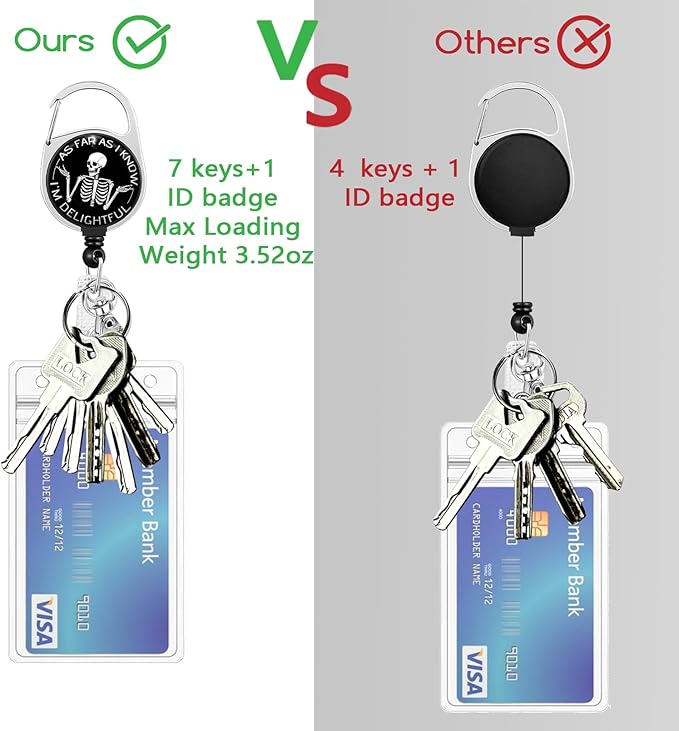 As Far As I Know I'm Delightful Badge Reel Retractable Heavy Duty with 360°Swivel Carabiner Clip,Skeleton ID Badge Holder Retractable, Nurse Teacher ID Card Holder Retractable Keychain Name Badge Clip
