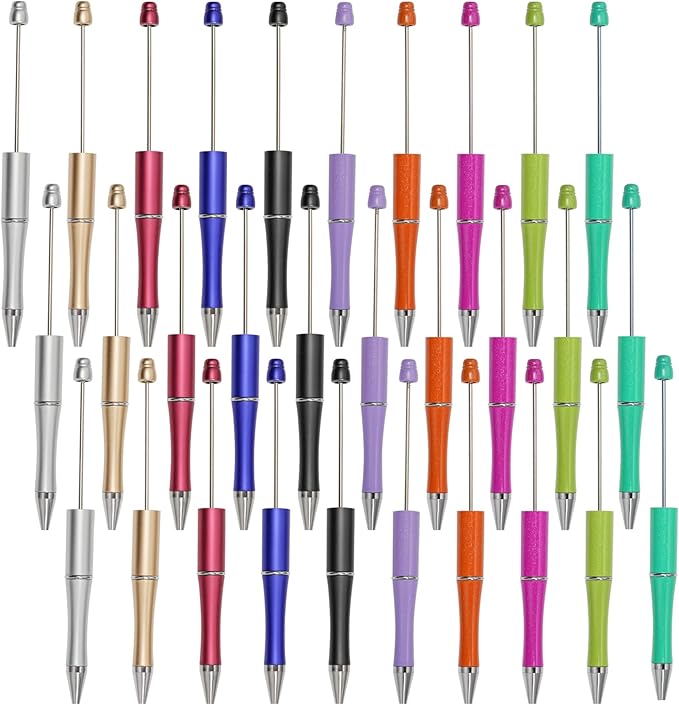 jiebor 30Pcs Beadable Pens Plastic Bead Black Ink Ballpoint Diy Cute Cool Pens for Teacher Bridal Graduation Gift Office Supplies