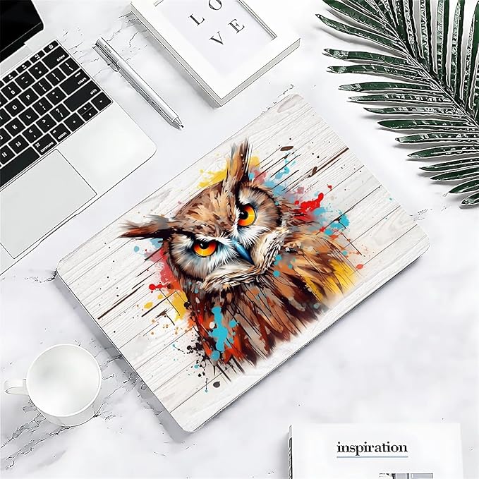 Compatible with MacBook Air 13.6 Inch Case 2024 2023 2022 Release Model A3113 M3 A2681 M2, Funny Colorful Owl Hard Plastic Shell Cover Case