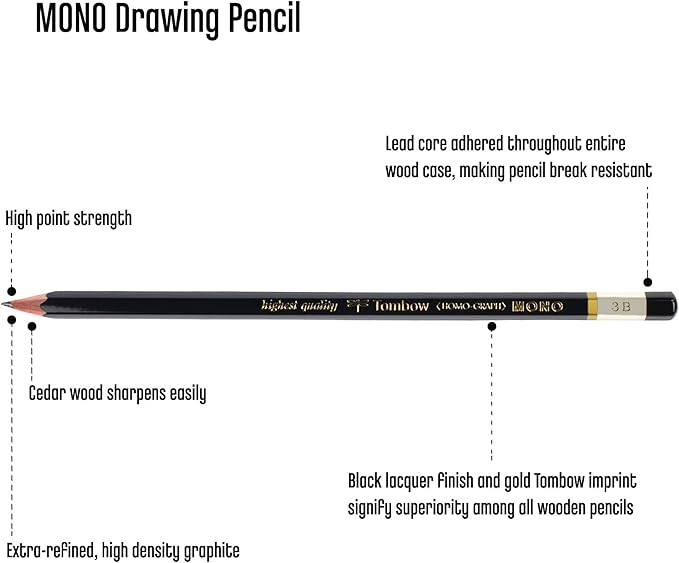 Tombow 51506 MONO Drawing Pencil, 3B, Graphite 12-Pack