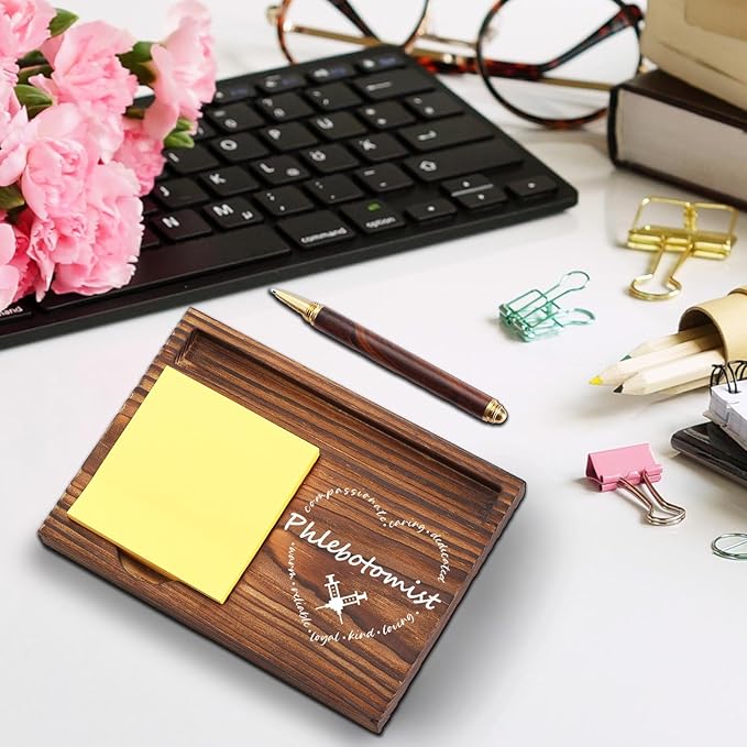 Phlebotomist Sticky Note Holder Wooden, Phlebotomist Gift Thank You Phleb Tech, Phlebotomy Technician Appreciation Gift, Medical Staff Gift Nurse Healthcare Worker Self-Stick Note Pad Holders TZP35