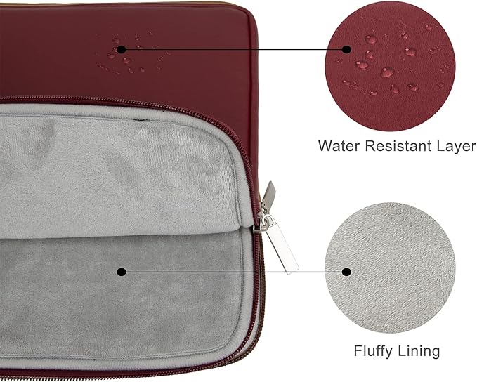 RAINYEAR 11 Inch Laptop Sleeve Soft PU Leather Case Protective Water Resistant Zipper Cover Padded Carrying Bag Compatible with 11.6'' MacBook Air Surface for 11" Chromebook Notebook Computer (Red)