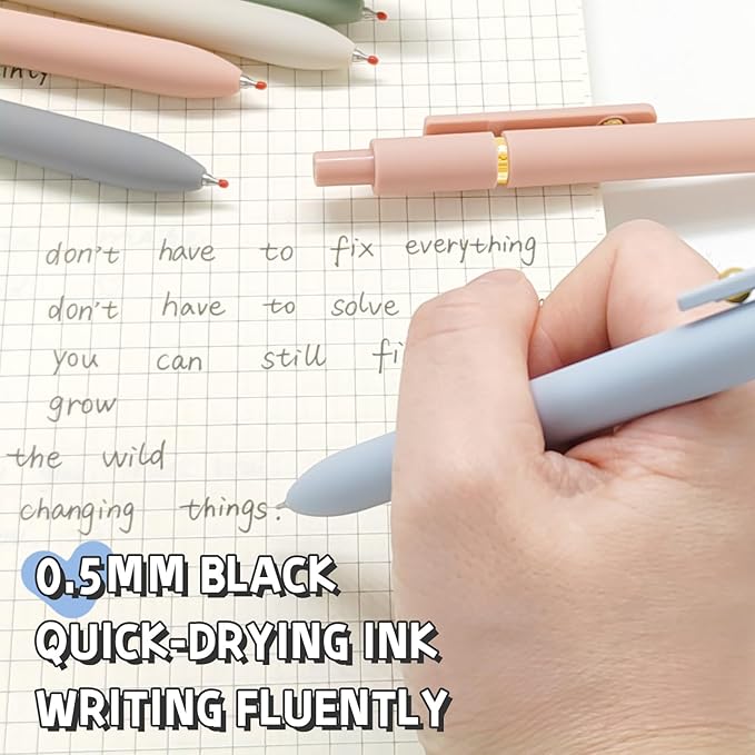 UIXJODO 6 Pcs Gel Pens 0.5mm Quick Dry Black Ink Pens Fine Point Smooth Writing Pens, Cute Office and School Supplies Gifts for Women Teacher Students (6 Pcs Morandi Gold)