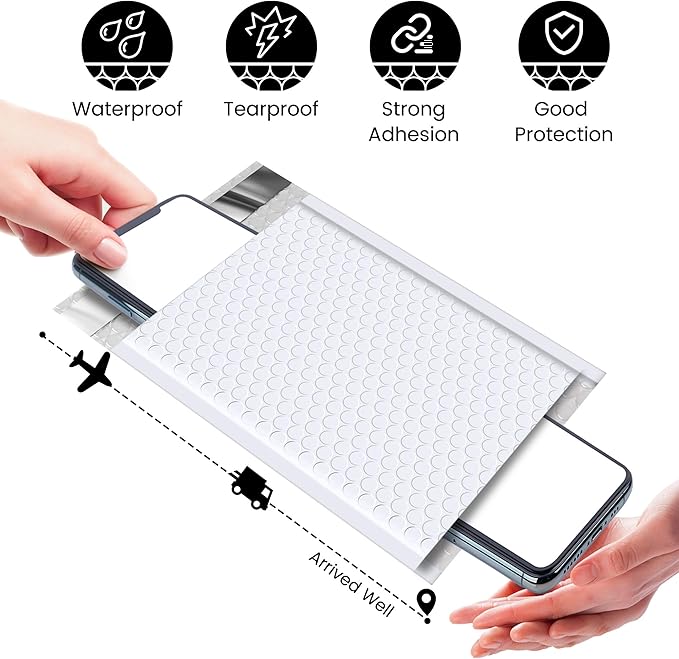 Fuxury Bubble Mailer, 6x10 Inch Bubble Mailers 50 Pack, Self-Seal Adhesive Padded Envelopes, Water Resistant Mailers, Shipping Envelopes for Packaging, Small Business, Mailing,Bulk White#0