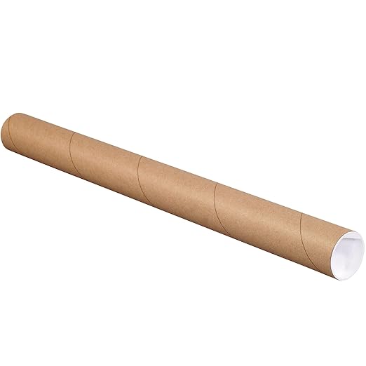 BOX USA BP2020K Mailing Tubes with Caps, 2" x 20", Kraft (Pack of 50)