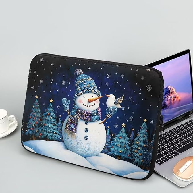 Cute Snowman Computer Sleeve for Women 13 inch Laptop Sleeve Christmas Lap Top Case with Multiple Uses Tablet Bag Teen Girls Laptop Carrying Case Briefcase