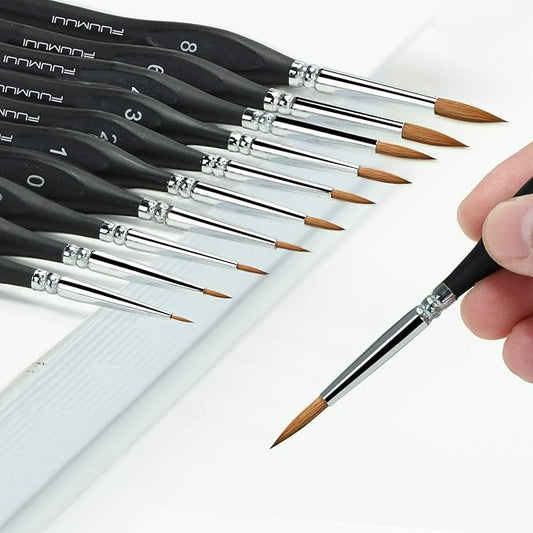 Kolinsky Sable Watercolor Brushes, 10pcs Sable Detail Paint Brush Set Will Keep a Fine Tip Point and Spring for Watercolor Acrylic Gouache, Miniature, Nail Art & Models