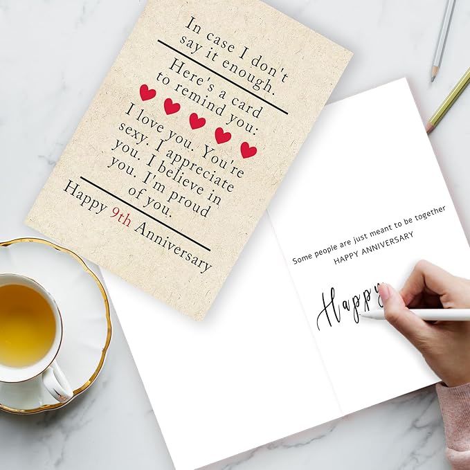 9 Year Anniversary Card Gifts for Him Her,Happy 9th Anniversary Card for Woman Men,Pottery Anniversary Card Gifts for Husband Wife,9th Wedding Anniversary Card