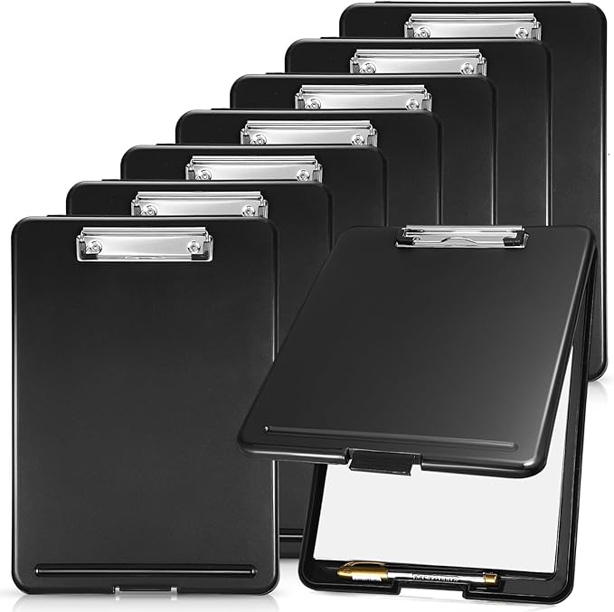 Geyee 8 Pcs Clipboards with Storage Letter Size Foldable Nursing Clipboard Storage with Pen Holder Plastic Storage Clip Board with Low Profile Clip for Student Teacher Nurse Office 9.4 x 13.4 Inch