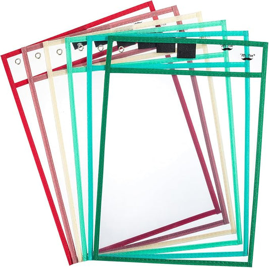 Mr. Pen- Dry Erase Pocket Sleeves, 10"x14", 6 pcs, Colorful Dry Erase Sleeves, Plastic Sleeves for Paper 8.5x11, Dry Erase Pockets Reusable Sleeves, Plastic Paper Sleeves, Dry Erase Sheet Protectors