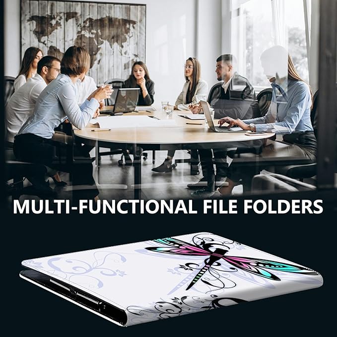 PU Leather Padfolio Clipboard Notepad with Pen Loop and Elastic Strap Interview/Resume Document Organizer for Business School Office,Dragonfly with Lotus Flower