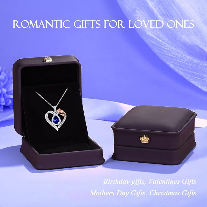 Hidepoo Christmas Gifts for Women Mom Wife - Sterling Silver Rose Heart Birthstone Necklace I Love You Forever Heart Pendant Teardrop Necklace Jewelry Anniversary Valentines Christmas Birthday Gifts