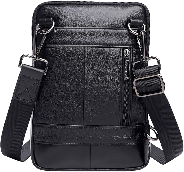 Hebetag Small Leather Sling Shoulder Bag Messenger Pack for Men Women Outdoor Travel Business