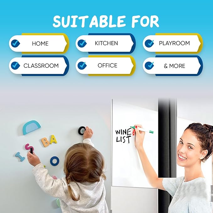 Magnetic Whiteboard Contact Paper 100" x 47”, Self-Adhesive Magnetic Dry Erase White Board Sticker for Wall, Peel and Stick Wallpaper, Easy to Write and Clean for Home Playroom Office