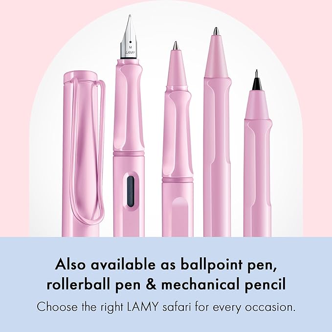 LAMY safari lightrose - Fountain Pen with ergonomic grip & polished steel nib in size B - ideal for any Writing & Calligraphy - including LAMY T 10 blue cartridge - Right-Handed