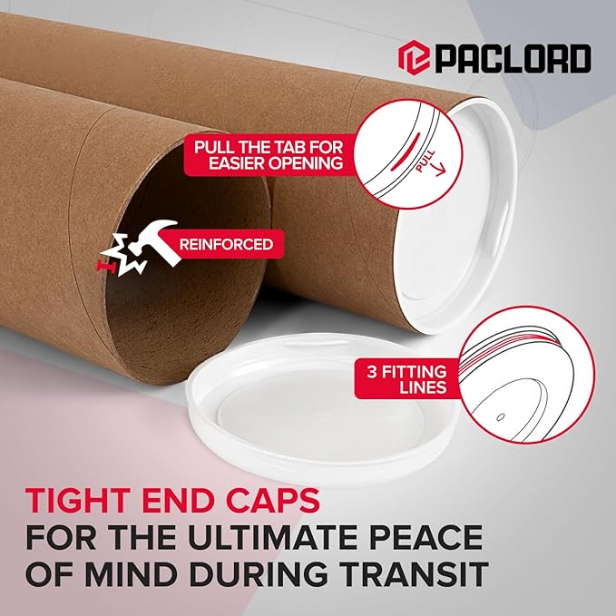 4" x 12" Reinforced Kraft Paper Mailing Tubes, Pack of 6 Tubes with 2 Caps Each – USPS Approved Poster Tube – Made in USA Cardboard Tube for Shipping and Storing Posters, Prints, Artwork, or Documents