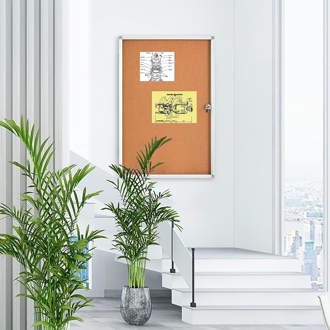 BIBOC Enclosed Cork Bulletin Board Display Cases Tamperproof Notice Poster Memo Board with Aluminum Frame,36x24 inches (Cork)