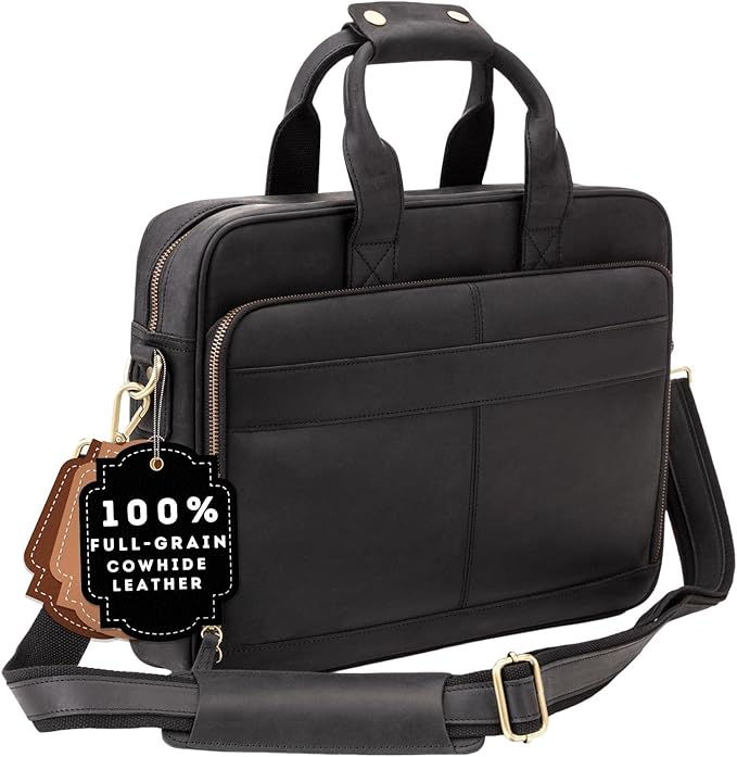 Luxorro Full-Grain Leather Briefcases for Men, Leather Laptop Briefcase For Men, Leather Bag, Leather Computer Bag For Men