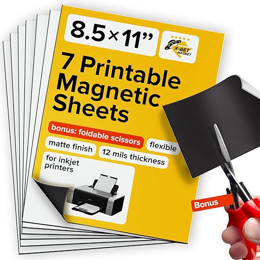 X-bet MAGNET Inkjet-Optimized Printable Magnetic Sheets - 8.5x11 Magnet Paper for DIY Stickers, Decorations, Labels - Easy to Print, Cut & Create Your Own Magnets (Matte, 7pcs)