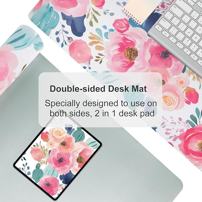 Colorful Star Large Mouse Pad, Pink Floral Desk Mat for Desktop, Women Girls PU Leather Waterproof Gaming Mousepad, Computer PC Laptop Protector Writing Pads for School Office Home 31.5" x 15.7"