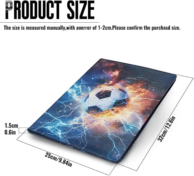 Cozeyat Fire Soccer Padfolio for Men PU Leather Portfolio Folder for Documents, Writing Pad for Business School Office Conference Notepad Clip Boards