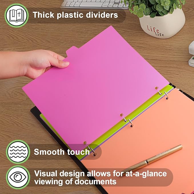 HABGP 16Pcs/2 Set Binder Dividers with Tabs, 8 Color Tab for 3 Ring Binder Dividers, Page Folder Dividers for 3 Ring Binder Sheet Paper Protectors, Plastic Tabbed File Dividers with Tabs