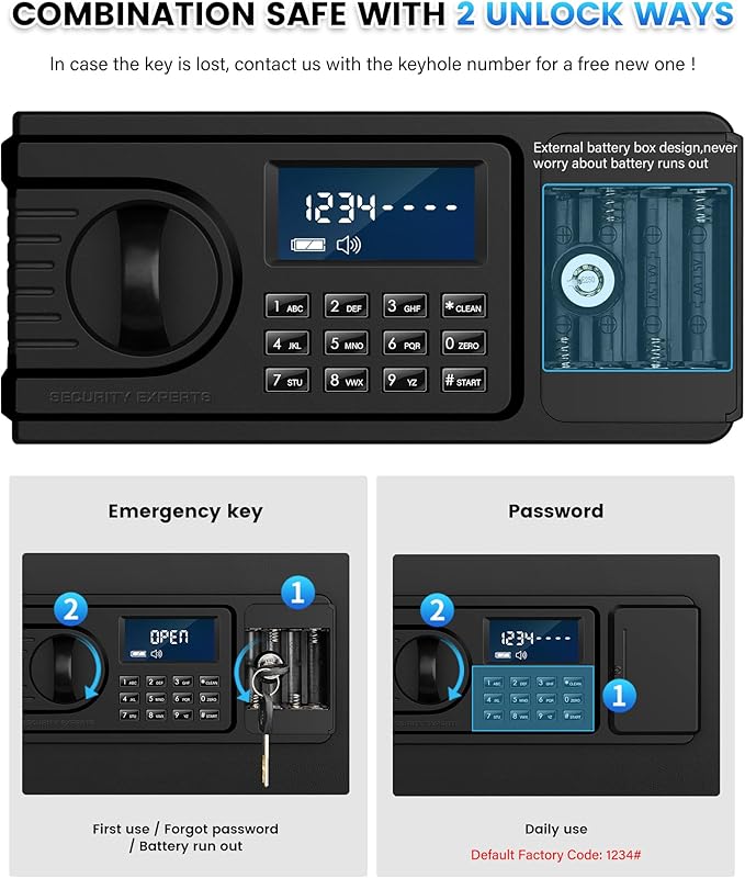 3.8 Cu ft Extra Large Safe Box Fireproof Waterproof, Security Home Safe with Fireproof Bag, LCD Digital Keypad Key Lock and Removable Shelf, Fire Document Safe for Money Medicines Jewelry Valuables