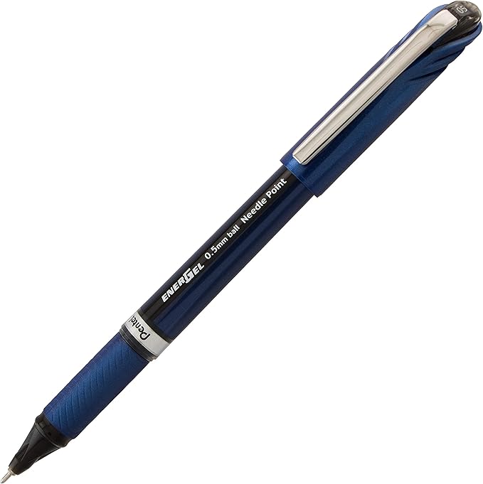 Pentel EnerGel NV Gel Ink Pen, (0.5mm), Fine Point Capped, Needle Tip, Black Ink, Box of 12 (BLN25-A)