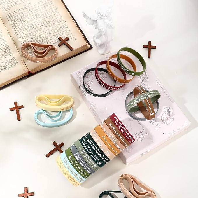 Unittype 240 Pcs Christian Silicone Bracelets Bulk Scripture Gifts Bible Verse Rubber Wristbands Religious Church Gifts for Women Men Party Favors Birthday Easter Baptism Gifts(Retro Color)