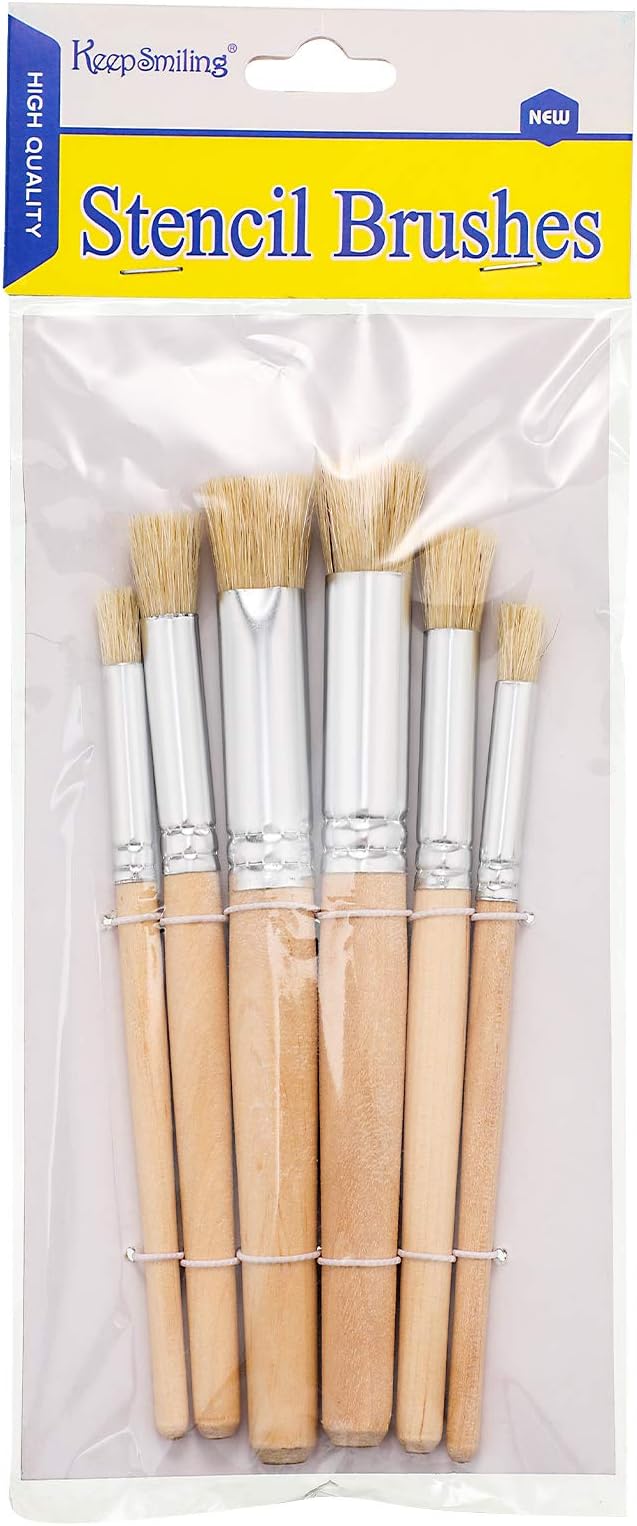 Wooden Stencil Brushes Natural Stencil Bristle pens Dome Art Painting pens Wood Template Brush for Acrylic Oil Watercolor Art Painting DIY Crafts Card Making Supplies, 3 Sizes