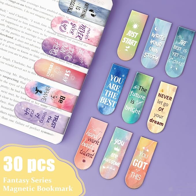 Magnetic Bookmarks, Kaluofan 30PCS Inspirational Bookmarks, Bookmarks for Women, Bookmarks for Kids, Double Sided Magnet Book Markers Page Clip for Students Teachers Reading Supplies