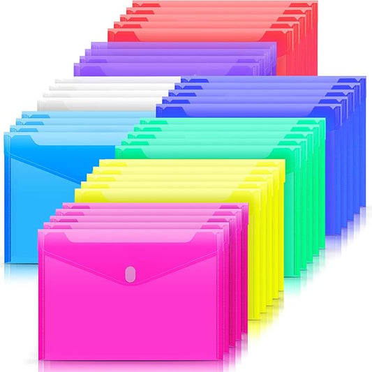 Sooez 32 Pack Plastic Envelopes Poly Envelopes, HeavyDuty File Folders, Clear Folders with Pockets, Folders for Documents Letter A4 Size, Filing Folders, Paper Storage, Office School, 8 Colored