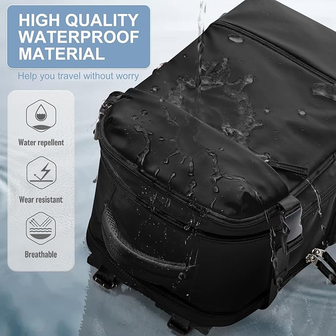 Travel Backpack Simple Durable Carry On Backpack with Shoe Compartment, Personal Item Travel Bag Flight Approved, Water Resistant Laptop Backpack for Women Men Weekender Business, Black