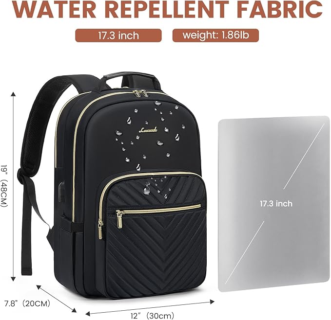 LOVEVOOK Laptop Backpack for Women 17.3 inch,Cute Womens Travel Backpack Purse,Professional Computer Bag,Waterproof Work Business College Teacher Bags Carry on Backpack with USB Port,Black