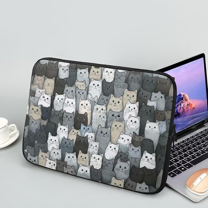 Cartoon Cat Printed Computer Bags for Laptops, Water Resistant 13 Inch Laptop Bag Laptop Briefcase Travel Case for Women Men Teens, Compatible with Most Laptops