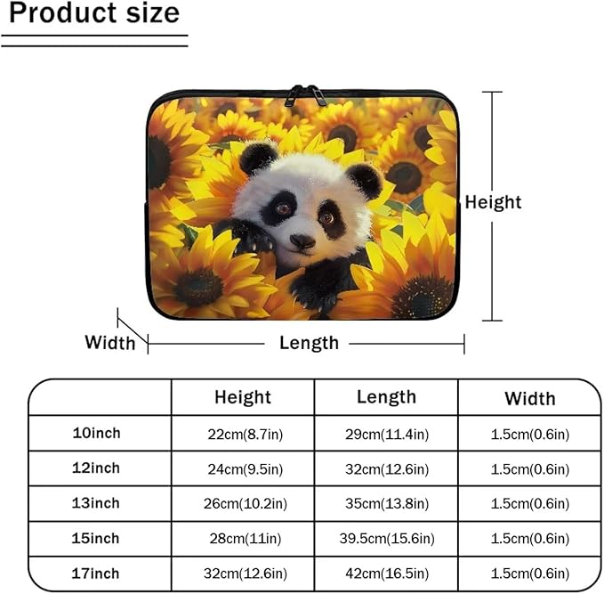 Sunflower Panda Printed Laptop Briefcase for Women Men, Waterproof Laptop Case Bag Laptop Case for 13 Inch, Lightweight Computer Carrying Cover with Zipper for Office Business Traveling