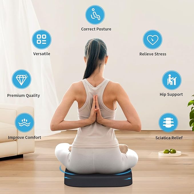 Large Seat Cushion，Soft Foam Cushion for Long Sitting Hours on Office Chair, Home & Car, Non-Slip Chair Pad for Relieving Back & Sciatica & Hip & Coccyx Pain (Grey)