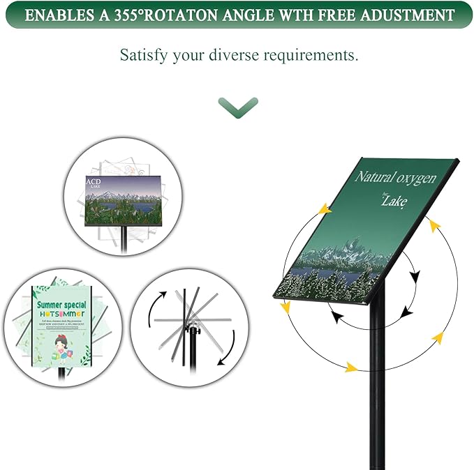 Adjustable Poster Sign Holder Stand 11x17 , Sign Holder Stand with Heavy Duty Marble Base, Reusable Sign Holder Vertical & Horizontal View Display for Indoor Outdoor Standing, 2 PACK（Square）