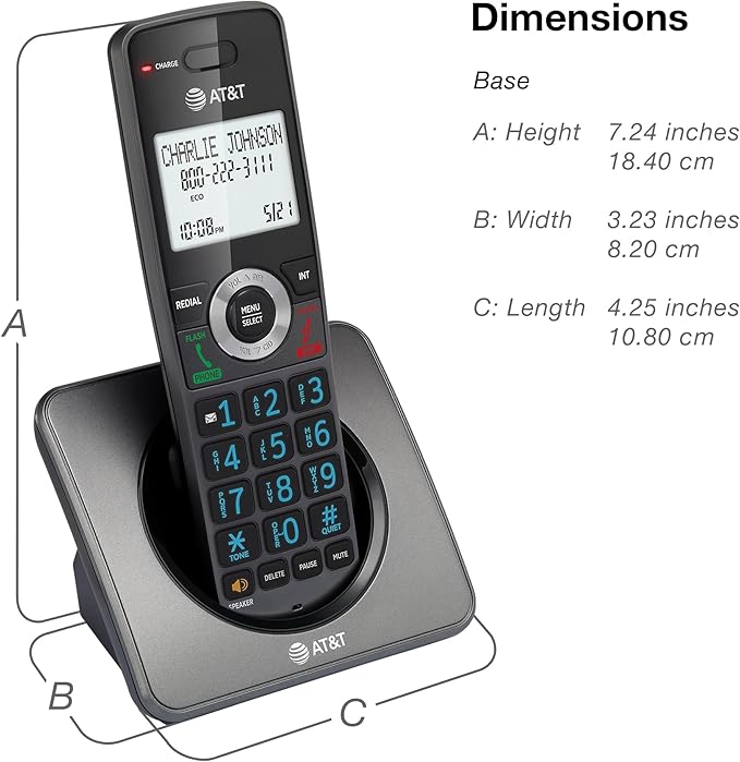 AT&T GL2101-4 DECT 6.0 4-Handset Cordless Home Phone with Call Block, Caller ID, Full-Duplex Handset Speakerphone, 2" White Backlit Display, Lighted Keypad (Graphite & Black)