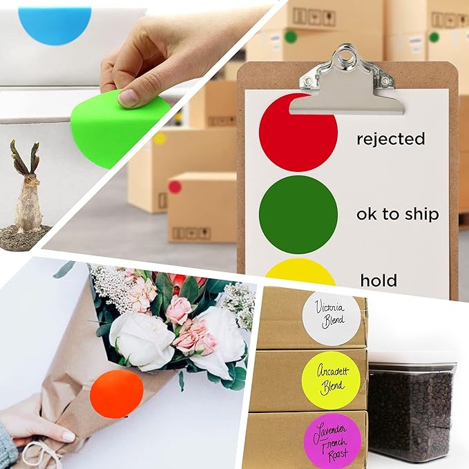 ChromaLabel 3 Inch Circle Sticker Labels, High Visibility Round Colored Stickers, Permanent Stickers - 500 Sticky Dots per Roll, Fluorescent Pink Label Stickers