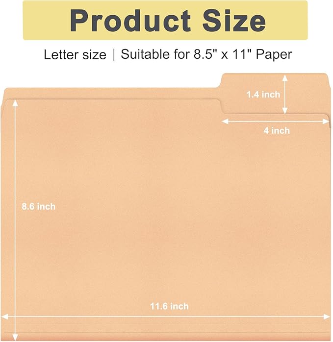 ViVin File Folders, Fits 8.5 x 11 Letter Size Paper, 1/3-Cut Tabs, 240 Pack Manilla Colored File Folders, Perfect for Home, Office, and School Documents File Paper(Assorted)