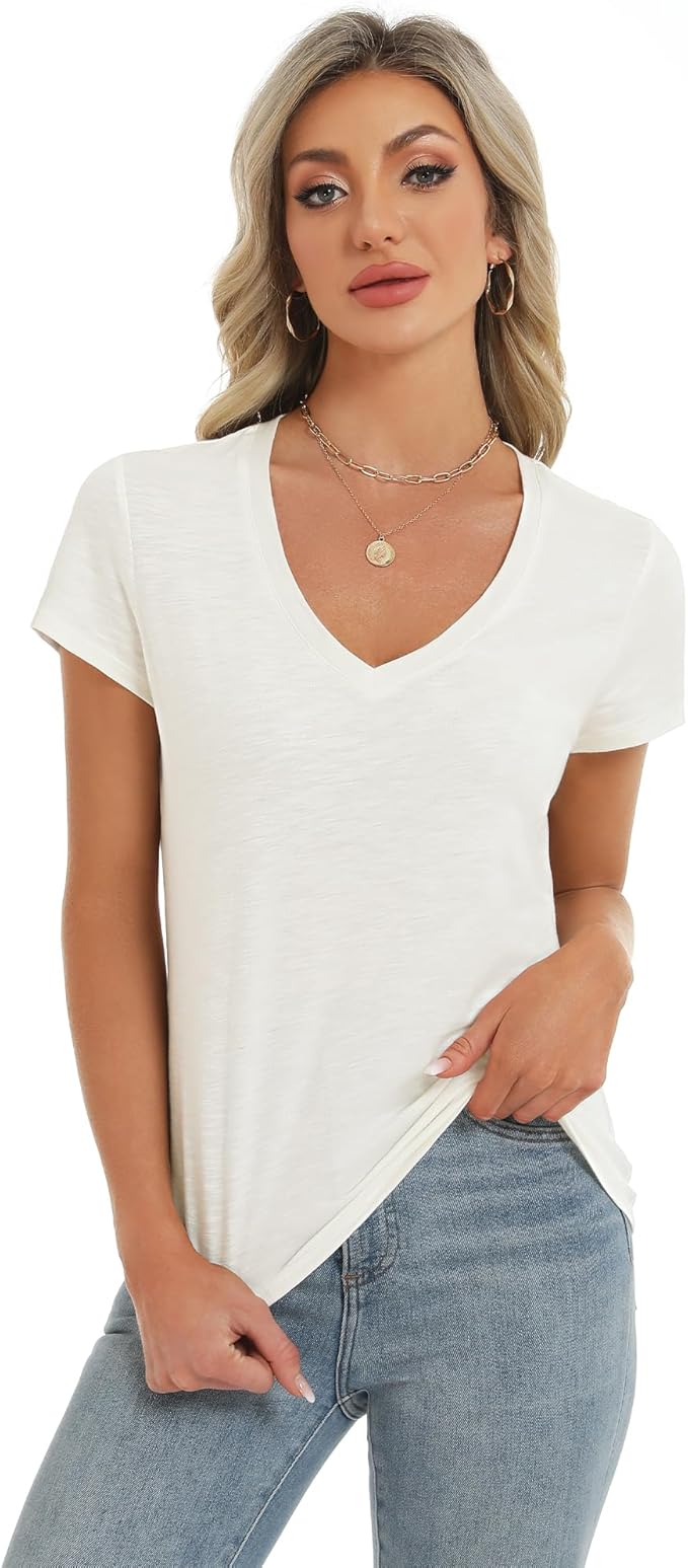Stelle Womens T Shirts Short Sleeve V Neck Basic Tee Casual Loose Fit Tops Lightweight Soft Summer Outfits Clothes