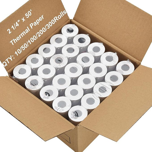 (50 Rolls) 2 1/4 x 50 Thermal Paper Receipt Rolls Premium Quality Paper fits all Credit Card Terminals BPA Free