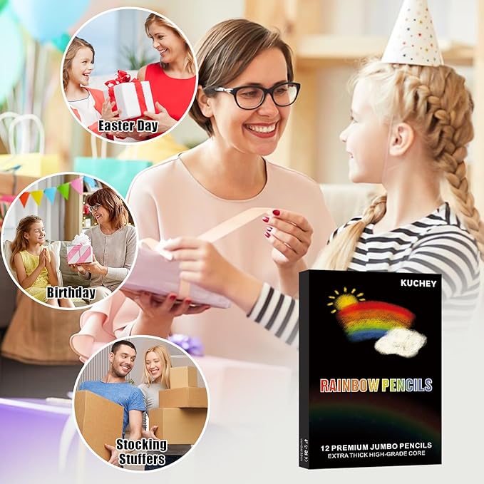 Easter Basket Stuffers for Teens, Easter Basket Essentials 12 Colors Rainbow Pencils, Adults Birthday Party Art Supplies, Christmas Gifts for Boys Girls, Stocking Stuffers for Kids,Pre-sharpened