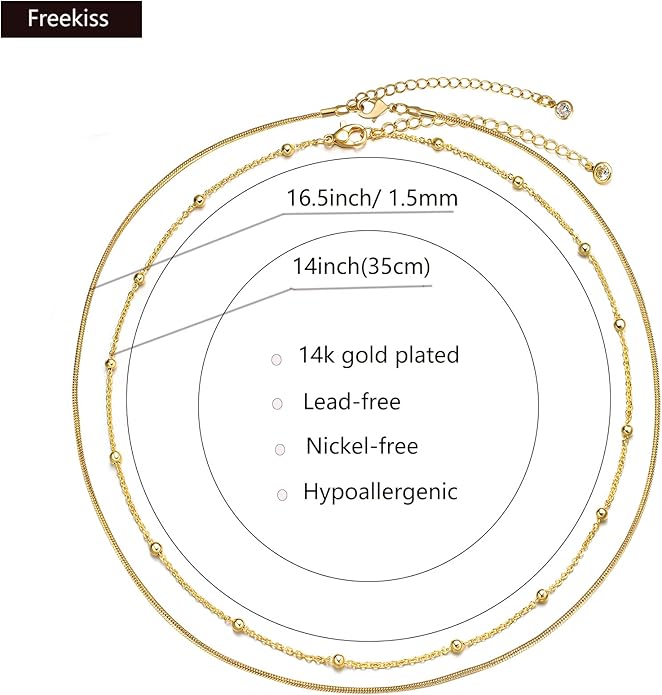 Herringbone Necklace for Women,Dainty Gold Necklace,14k Gold Plated Snake,Gold Chain Choker Necklaces,Simple Gold Layered Necklaces,Gold Jewelry Gift for Women