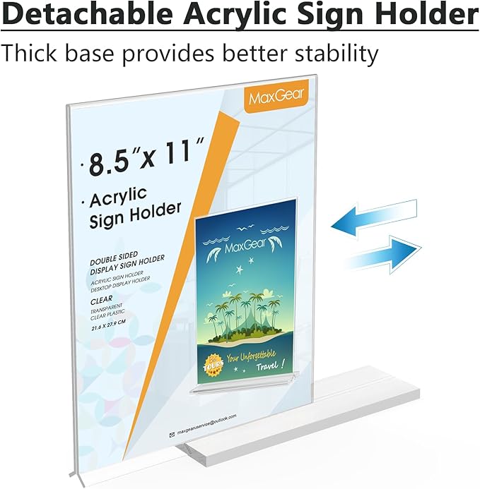 MaxGear Acrylic Sign Holder 8.5x11 6 Pack, Double Sided Clear Table Stand, Vertical Flyer Holder, Plastic Frame Display for Picture, Stores, Restaurants, Hotels, Office T Shape