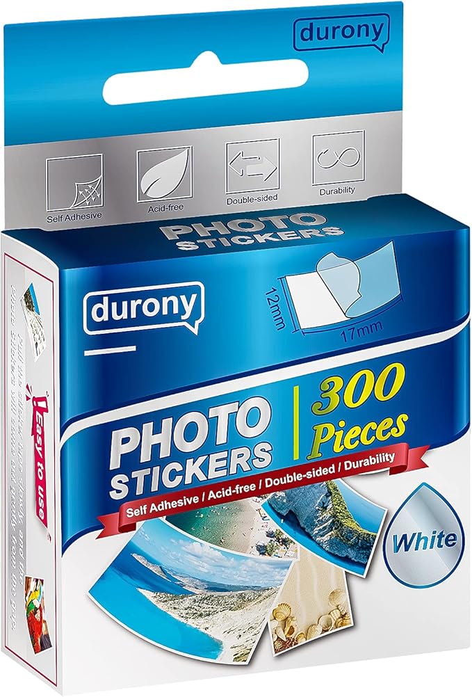 Durony 300 Pieces Photo Sticker White Double-Sided Self Adhesive Photo Tapes for Pictures DIY Photo Album Journal