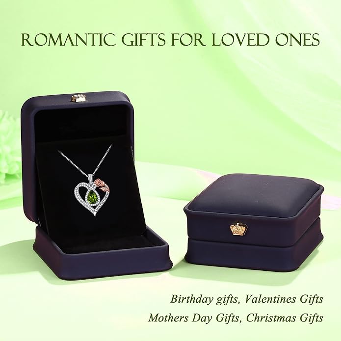 Hidepoo Christmas Gifts for Women Mom Wife - Sterling Silver Rose Heart Birthstone Necklace I Love You Forever Heart Pendant Teardrop Necklace Jewelry Anniversary Valentines Christmas Birthday Gifts