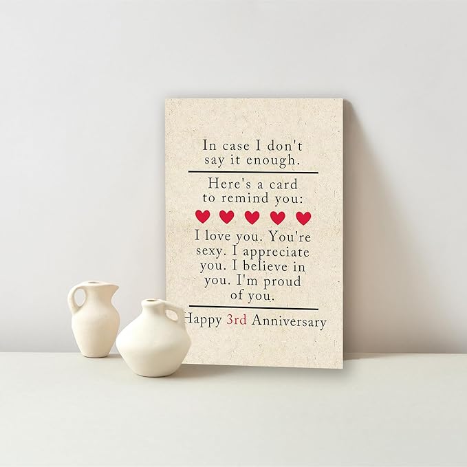 3 Year Anniversary Card Gifts for Him Her,Happy 3rd Anniversary Card for Woman Men,Third Anniversary Card Gifts for Husband Wife,Leather Wedding Anniversary Card Gift