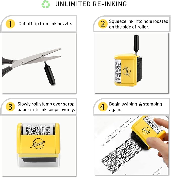 Miseyo Wide Roller Stamp Identity Theft Stamp 1.5 Inch Perfect for Privacy Protection - Yellow